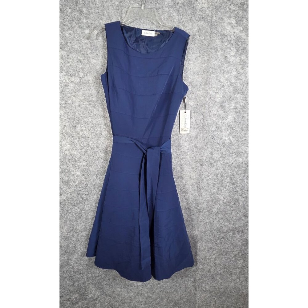 Calvin Klein NWT Women's Sleeveless Fit & Flare Dress Career Blue Size 4 Office